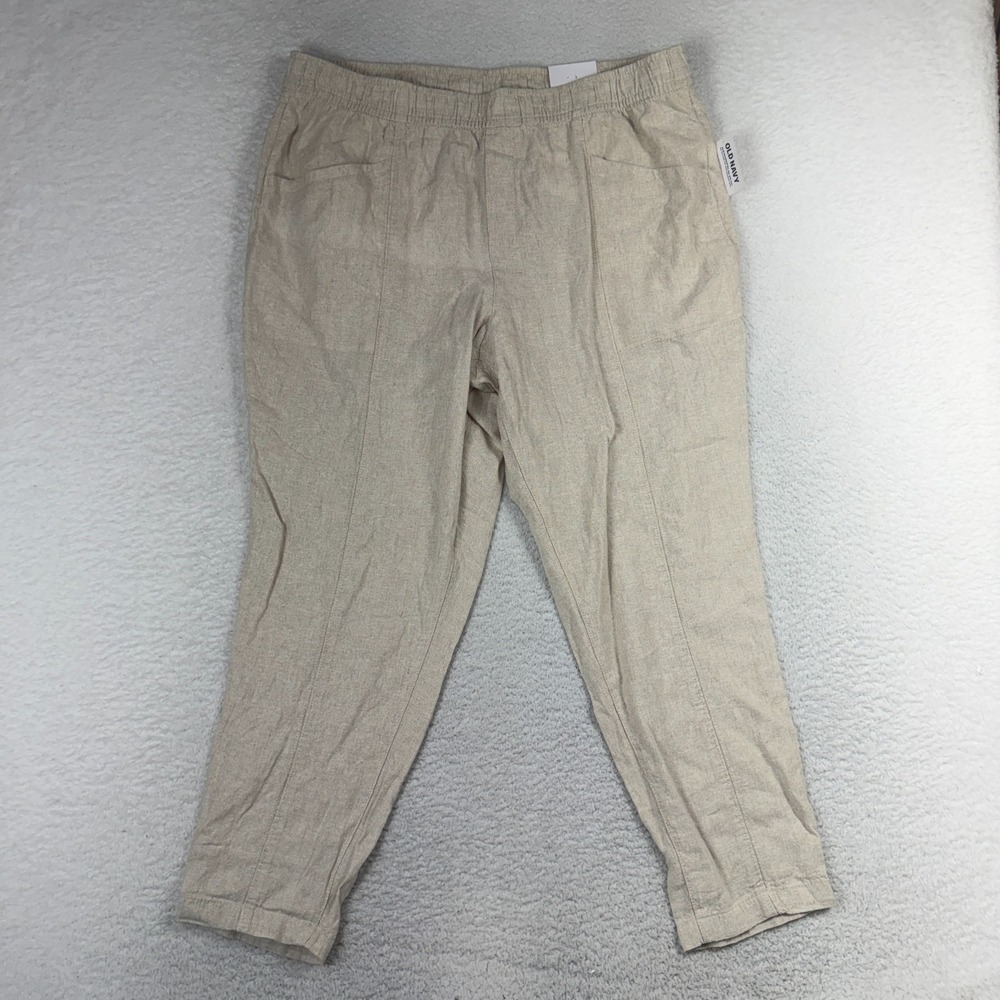 Old Navy High-Rise Straight Taper Womens XL Linen Blend Brown (38x26) NWT